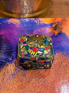 Porta Joias - Metal - Feito à mão - Colorido e Dourado - M