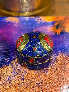 Porta Joias - Metal - Feito à mão - Azul, Vermelho e Dourado - 5,5CM