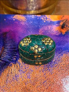 Porta Joias - Metal - Feito à mão - Verde e Dourado - M