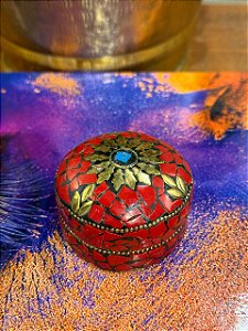 Porta Joias - Metal - Feito à mão - Vermelho, Azul e Dourado - 6CM