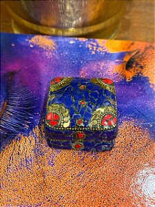 Porta Joias - Metal - Feito à mão - Azul, Vermelho e Dourado - M