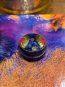 Porta Joias - Metal - Feito à mão - Azul, Vermelho e Dourado - 4,5CM