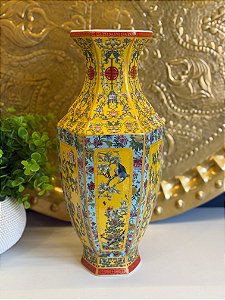 Vaso - Cerâmica - Amarelo e Colorido - 34CM