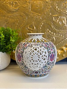 Vaso - Cerâmica - Branco e Colorido - 19CM