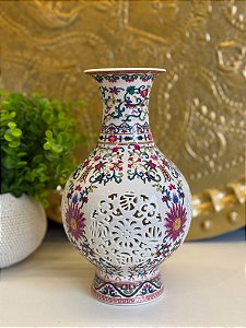 Vaso - Cerâmica - Branco e Colorido - 25CM