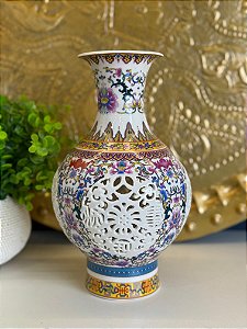 Vaso - Cerâmica - Branco e Colorido - 28CM