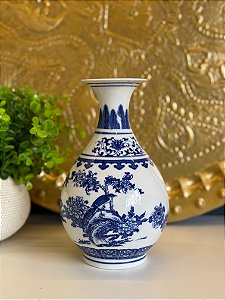 Vaso - Cerâmica - Azul e Branco - 23CM