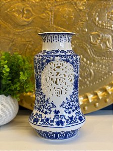 Vaso - Cerâmica - Azul e Branco - 28CM