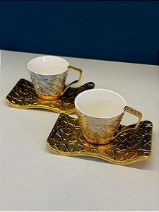 Xícara Turca - Par - Vidro - Dourado, Cinza e Marrom