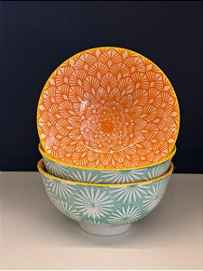Bowl - Cerâmica - Verde e Laranja - Tamanho Médio