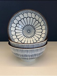 Bowl - Cerâmica - Azul e Branco - Tamanho Médio
