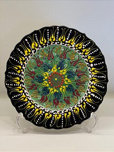 Prato de Parede Pequeno - Decorativo - Turquia - Cerâmica - Alto Relevo - Preto