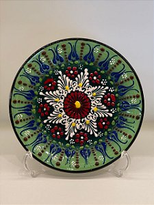 Prato de Parede Pequeno - Decorativo - Turquia - Cerâmica - Alto Relevo - Verde