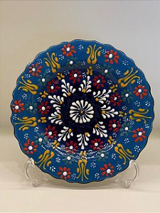 Prato de Parede Pequeno - Decorativo - Turquia - Cerâmica - Alto Relevo - Azul