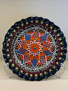 Prato de Parede Medio - Turquia - Decorativo - Cerâmica - Pintado à mão - Verde Escuro