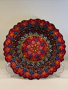 Prato de Parede Medio - Turquia - Decorativo - Cerâmica - Pintado à mão - Vermelho