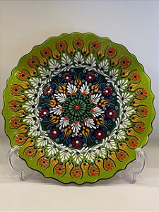 Prato de Parede Medio - Turquia - Decorativo - Cerâmica - Pintado à mão - Verde