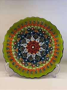 Prato de Parede Medio - Turquia - Decorativo - Cerâmica - Pintado à mão - Verde