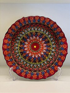 Prato de Parede Grande - Turquia - Decorativo - Cerâmica - Alto Relevo - Vermelho