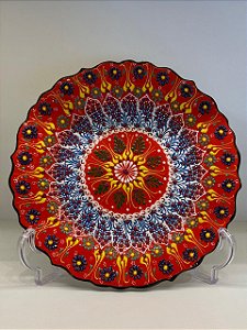 Prato de Parede Medio - Turquia - Decorativo - Cerâmica - Pintado à mão - Laranja