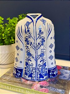 Escultura Vaso - Decorativo - Imperatriz - Cerâmica - Azul e Branco
