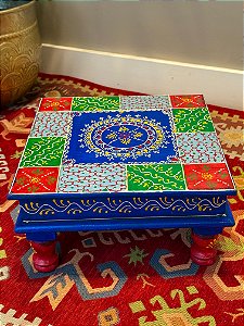 Mesa - Madeira - Pintada à mão - Azul e Colorido
