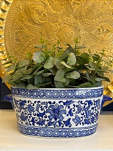 Cachepot em Cerâmica - Azul e Branco