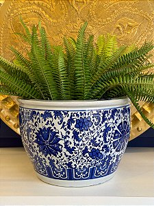 Cachepot em Cerâmica - Azul e Branco - 30CM