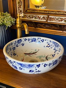 Cuba Sobrepor - Branco e Azul - Flores e Peixes