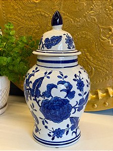 Potiche - Azul e Branco - Cerâmica - 32cm