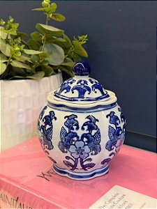 Potiche - Azul e Branco - Cerâmica - 16cm