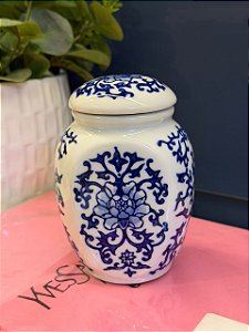 Potiche - Azul e Branco - Cerâmica - 12cm