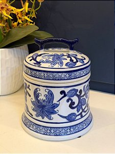 Potiche - Azul e Branco - Cerâmica - 20cm