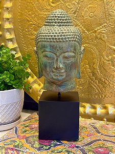 Cabeça de Buda Decorativo - Com Base - Bronze
