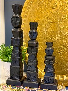 Trio Escultura Decorativa - Madeira - Preto