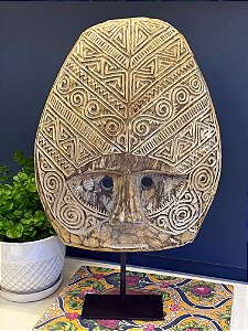 Escultura Mascara Decorativa - Madeira - Com Base