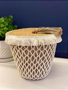 Cesto com Tampa - Fibra Natural - Branco - 20CM