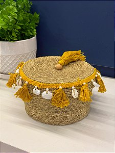 Cesto com Tampa - Fibra Natural - Amarelo - 10CM