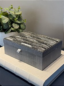 Caixa Decorativa - Lantejoulas e Miçangas - Cinza e Preto