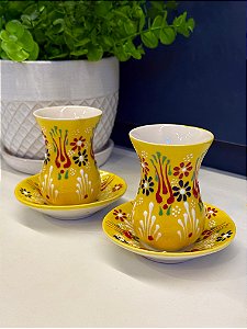 Copo Turco - Pares - Cerâmica - Pintado à mão - Amarelo