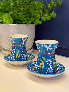 Copo Turco - Pares - Cerâmica - Pintado à mão - Azul Claro