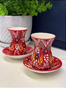 Copo Turco - Pares - Cerâmica - Pintado à mão - Vermelho