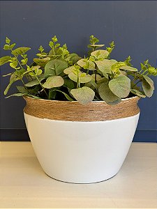 Cachepot em Cerâmica - Branco e Cordas - 24,5CM