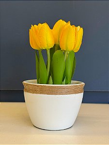 Cachepot em Cerâmica - Branco e Cordas - 12,5CM