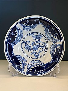 Prato Decorativo - Cerâmica - Azul e Branco