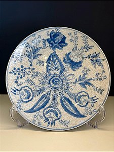Prato Decorativo - Cerâmica - Azul e Branco