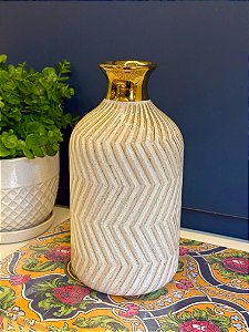 Vaso - Cerâmica - Branco e Dourado - 23CM