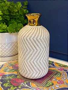 Vaso - Cerâmica - Branco e Dourado - 18CM