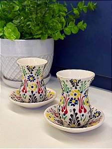 Copo Turco - Pares - Cerâmica - Pintado à mão - Branco