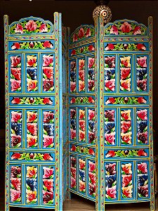 Biombo Madeira - Pintado à Mão - 4 Folhas - 2mts